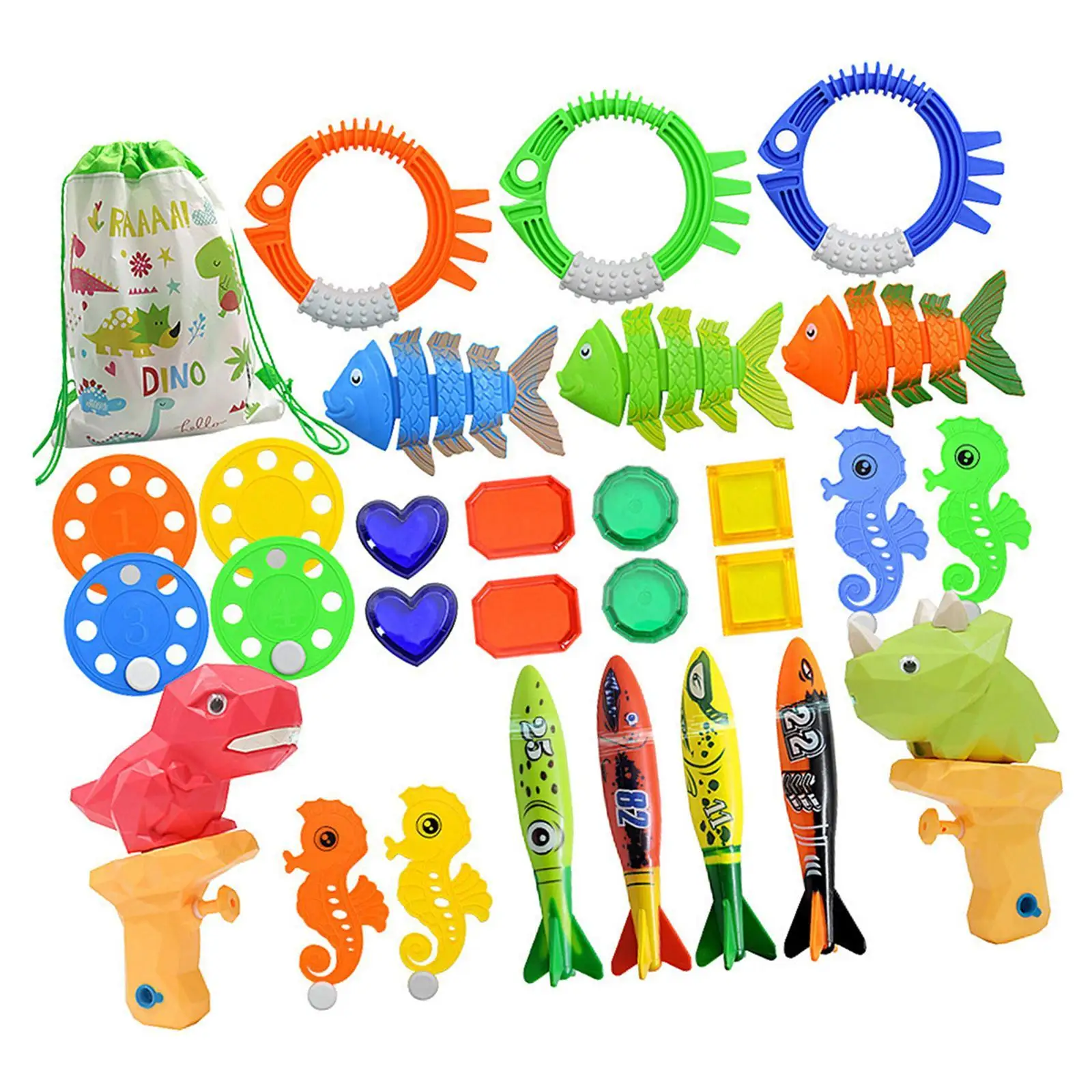 Duiken Zwembadspeelgoed Onderwater met opbergtas Zwembadringen 29 stks / set Waterspeelgoed voor achtertuin Zomer Outdoor-activiteiten Feeststrand