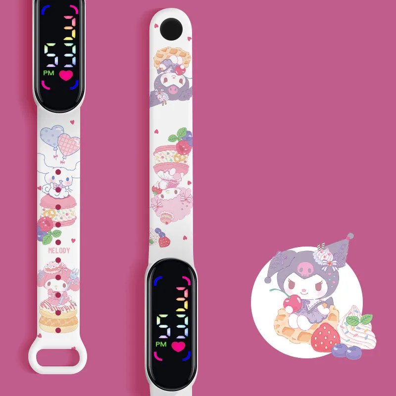 Sanrio Accessories Hello Kitty Watch Kuromi Watches Cinnamoroll Electronic Clock Led Anime Figure My Melody Toy Student Kid Gift