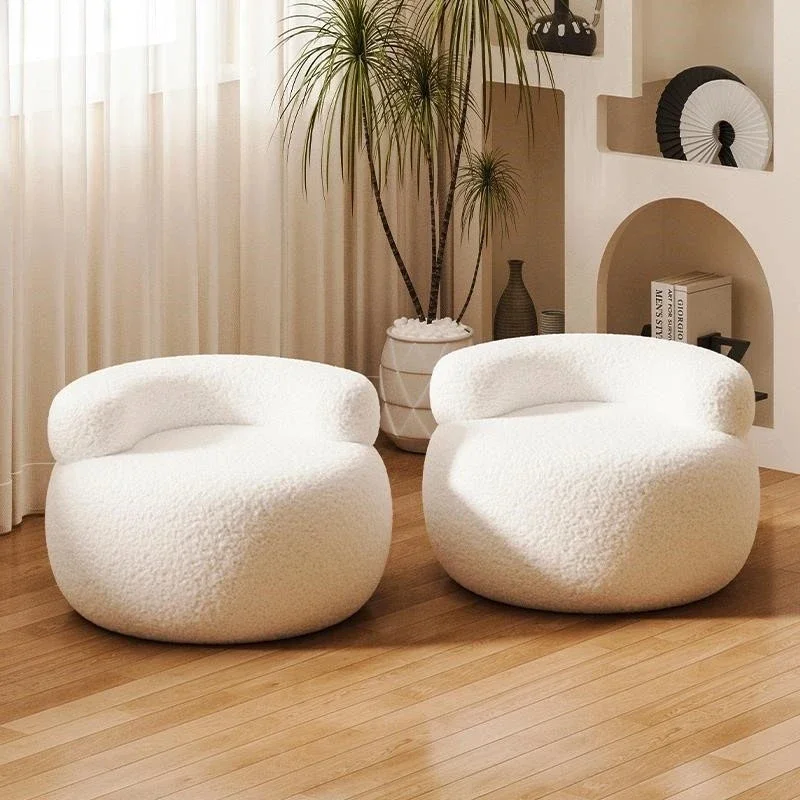 Cream Sand  Small Stool Back Chair Round Lamb Fleece Soft Bag Low  Shoe Divano Soggiorno