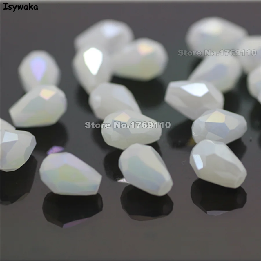 Isywaka 70pcs Non-hyaline White AB Color 5*7mm Faceted Teardrop Beads Austria Crystal Beads charm Glass Beads Loose Spacer Bead