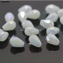 Isywaka 70pcs Non-hyaline White AB Color 5*7mm Faceted Teardrop Beads Austria Crystal Beads charm Glass Beads Loose Spacer Bead