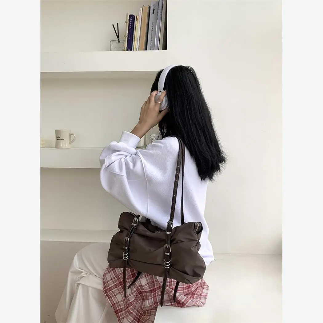 Adjustable  Knot Folded Nylon oulder Bag for Women New 2025 Street Sle Cool Wind Large Capaci Autumn Season