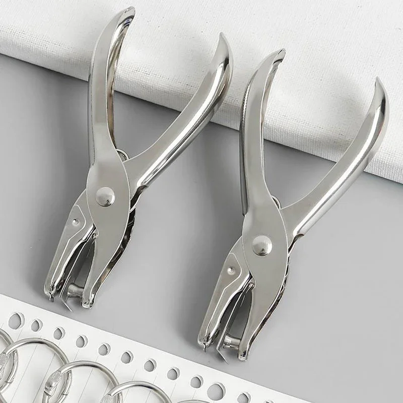 2Pcs Single Hole Punch Set, 3mm & 6mm Hole Pliers for Paper, Silver Manual Puncher with Chip Catcher for Office, School, Scrapbooking