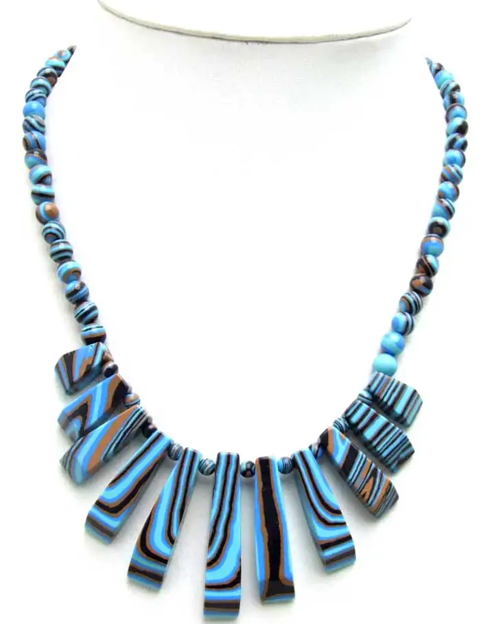 

Qingmos 6mm Round Natural Blue Stripe Turquoise Necklace for Women Jewelry with 50mm Vimineous Pendant Stone Necklace 18"
