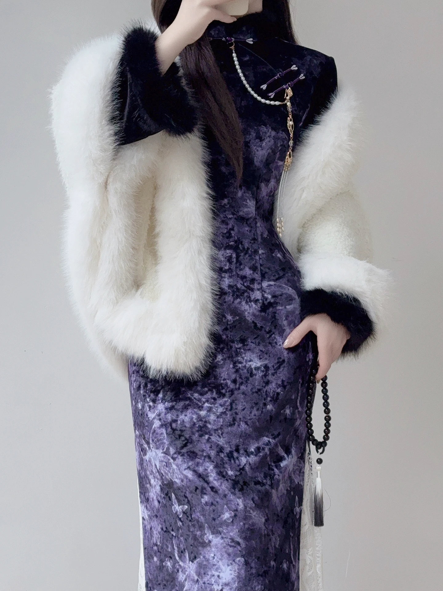 

Ting Yue Ling New Chinese Sle Improved plus Size Purple Set Dr Autumn Winter Women High Waist Long Sve Zipper