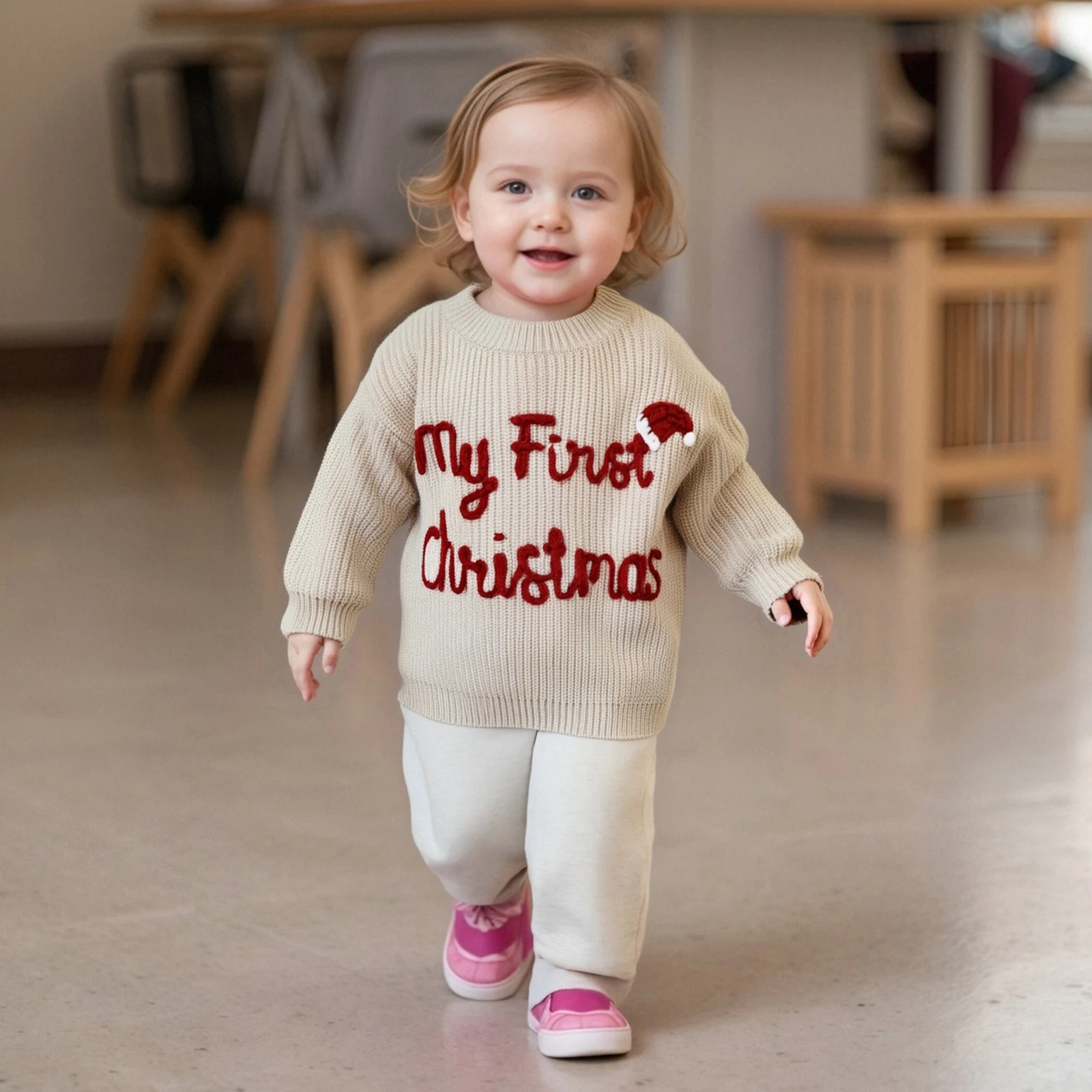 2026 السنة الجديدة طفل الفتيات متماسكة سترة عيد الميلاد قبعة وحروف التطريز طاقم الرقبة البلوز عيد الميلاد طويلة الأكمام البلوزات القمم #5