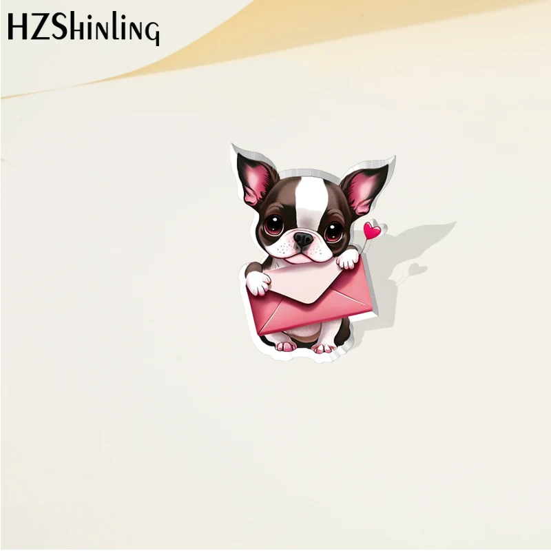 2023 Cartoon Animal Pet Boston Terrier Dog Wings Gifts Acrylic Lapel Pin Resin Epoxy Acrylic Pins Fashion Jewelry Accessories