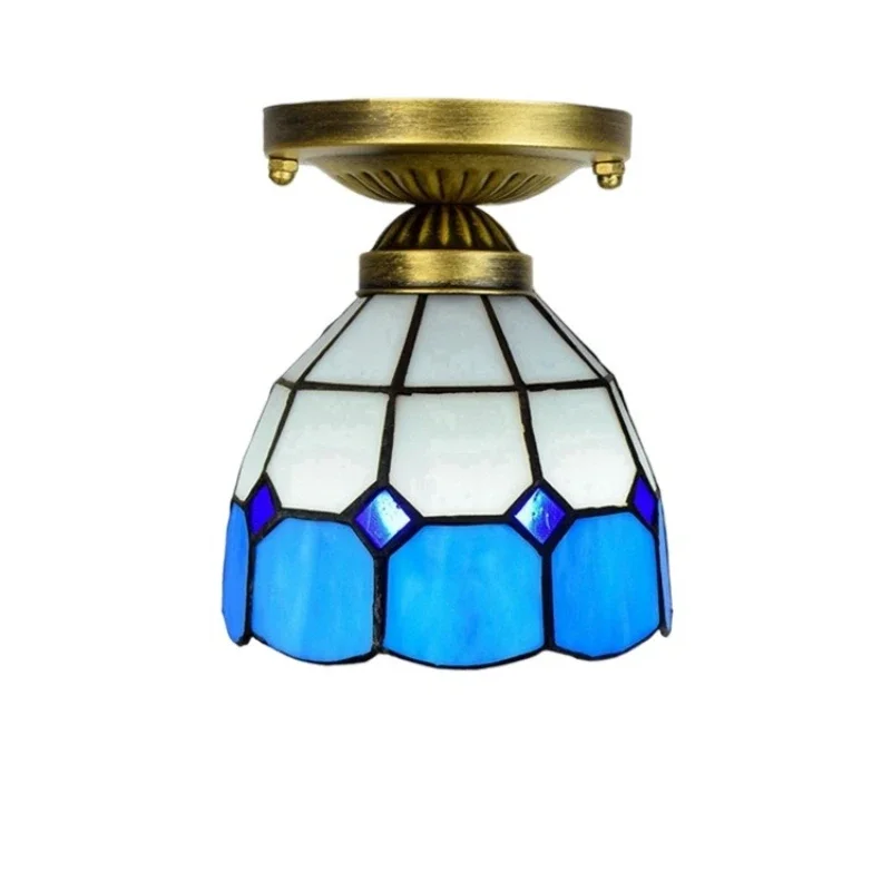 

6 inch 15CM stained glass aisle corridor balcony small ceiling light Mediterranean blue and white light