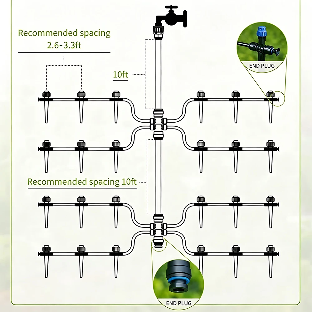 Quick Connect Drip Irrigation Kit DIY Automatic Watering System Adjustable Nozzle Hose for Garden Greenhouse Lawn Flower Bed
