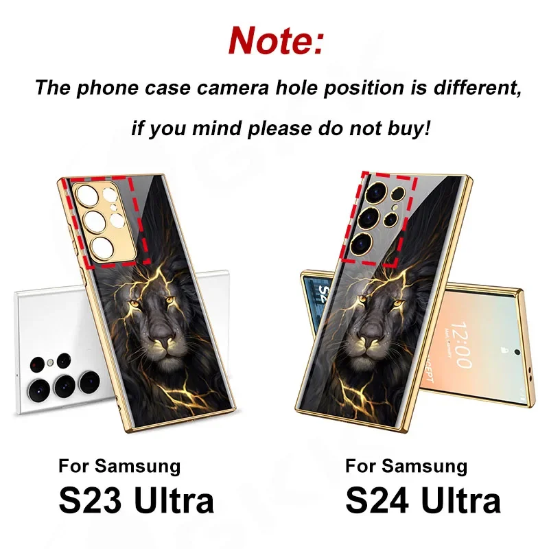 

Painted Tempered Glass Case For Samsung Galaxy S24 S23 Ultra Luxury Plating Soft Edge Protective Cover For Galaxy S24 Ultra Case