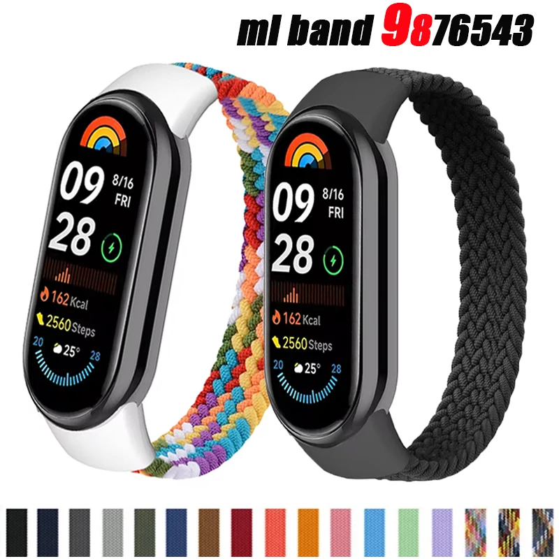 Strap for Mi Band 9/8/7/6/5/4/3 accessories Elastic Nylon Braided Replacement belt bracelet correa for Xiaomi Miband 9 Strap