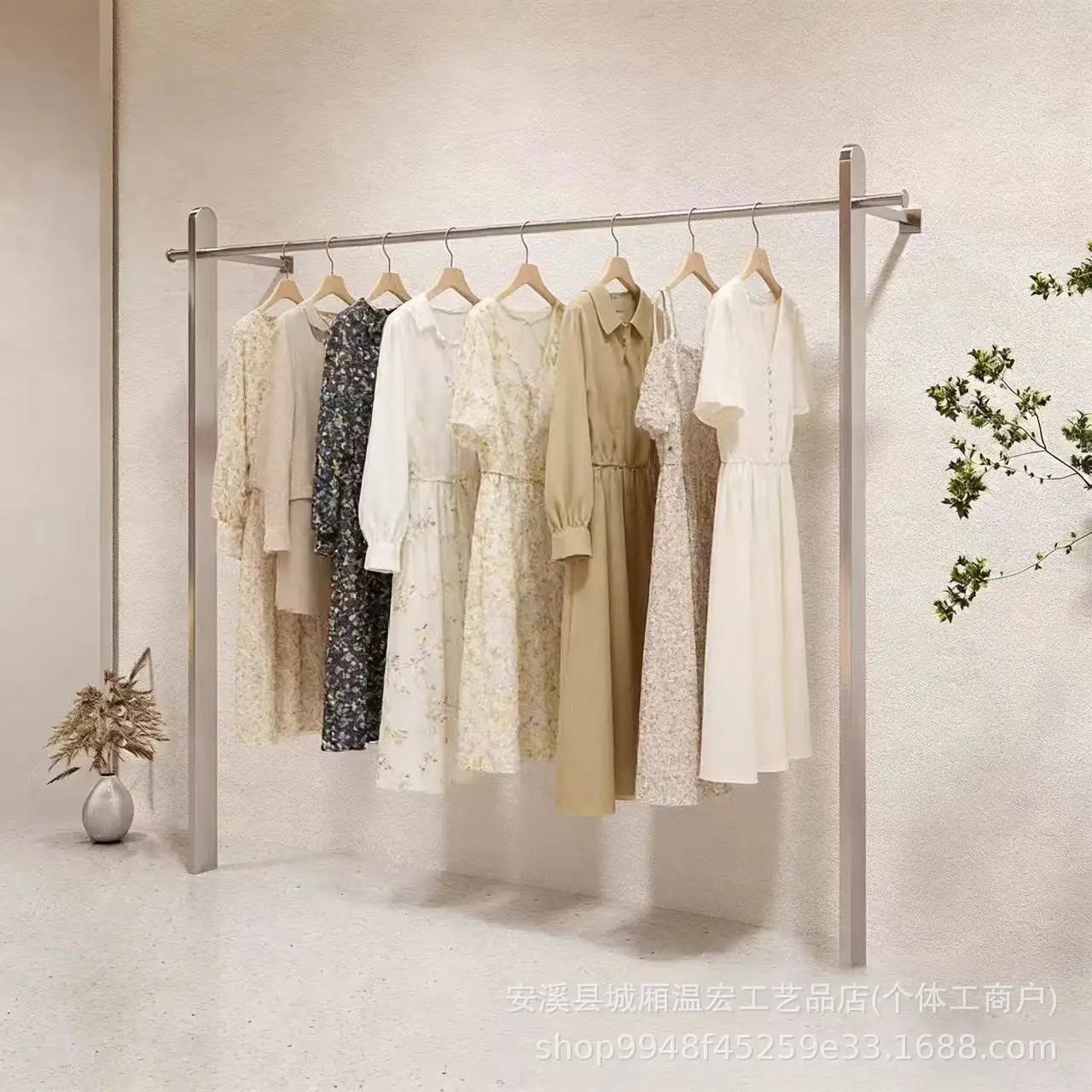 Clothing Store Stainless Steel Wall Display Rack High Sense Side Hanging Display Middle Island Rack Internet celebrity