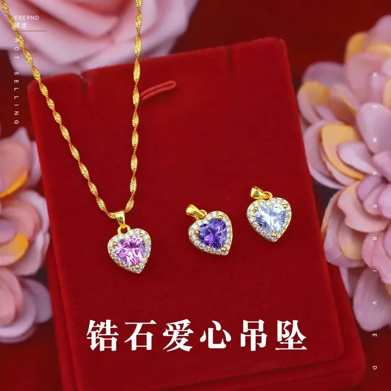 

9999 Real Gold 24K Micro-inlaid Zircon Love Hanging, Gold Jewelry Women's Love Zircon Pendant