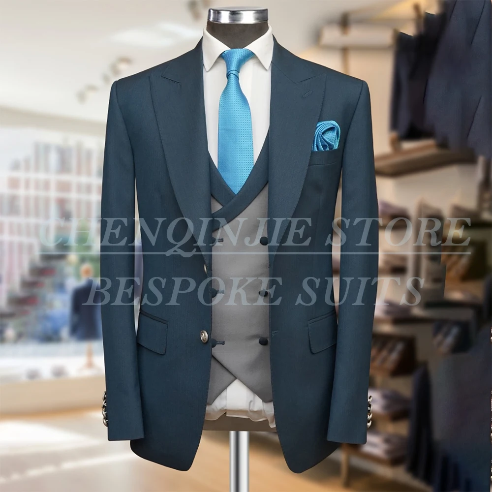 

Handsome Men's Suits Fashion Single Breasted Peak Lapel Slim Fit 3 Piece Jacket Pants Sets Customzied Male Clothing Costume