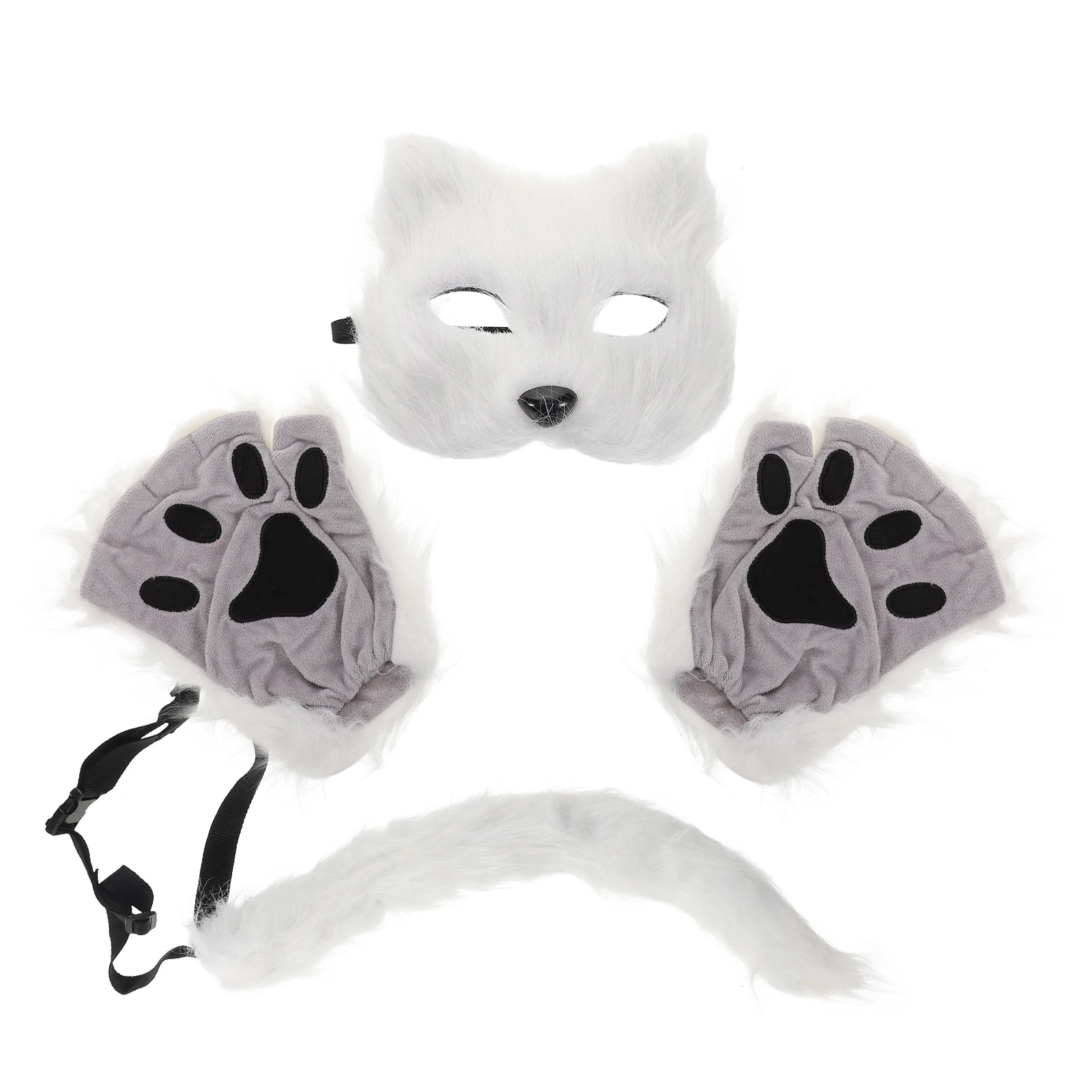 

Half Face Mask Furry Animal Masks for Adults Halloween Cosplay Party Accessories White Cat Mask Fox Paws Gloves Comfortable