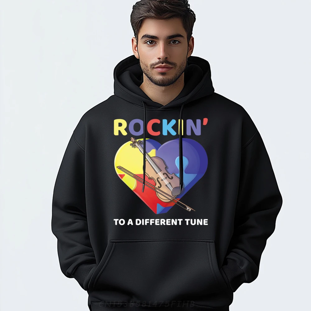 Rockin To A Different Tune Autism Awareness Violin Music Pullover Hoodies For Men Couples Streetwear Plus Size