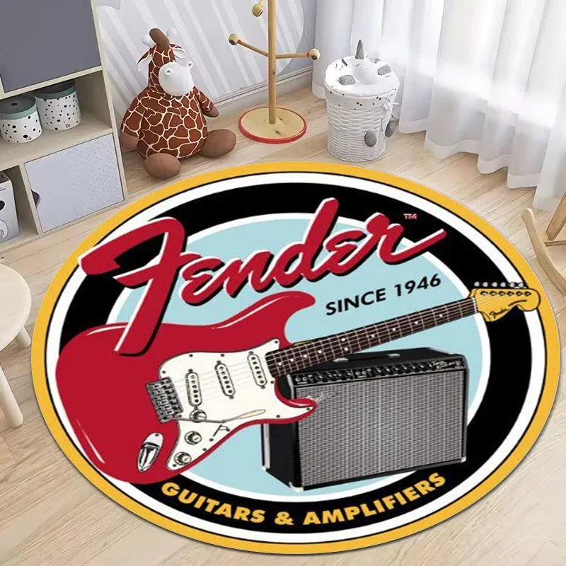 Fender Guitar Living Room Round Carpet for Bedroom Bedside Floor Mat Rock Flannel Circle Rug Music Fans Home Decor Non Slip Rug