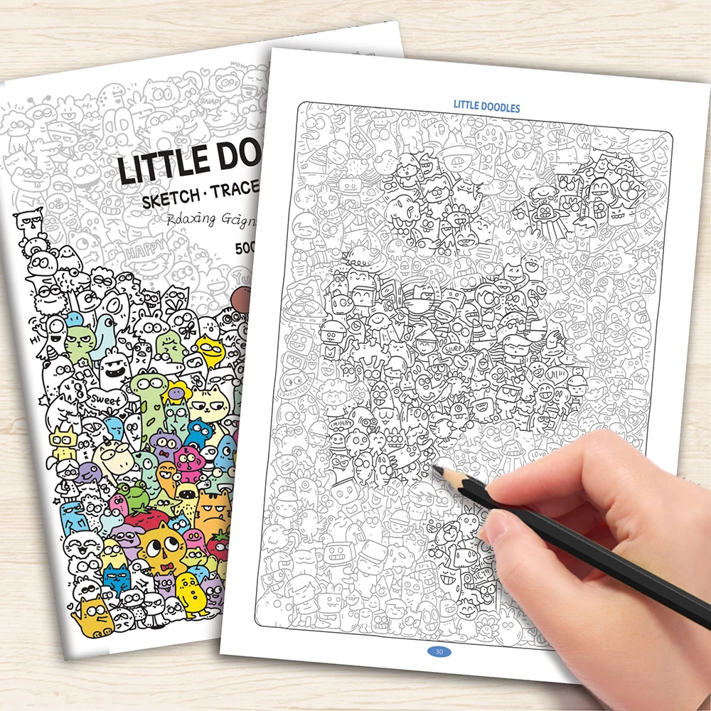 Little Doodles Sketch Trace & Coloring Book with 5000+ Cute Cartoon Icons, Stress Relief Leisure Doodle Drawing Activity Book