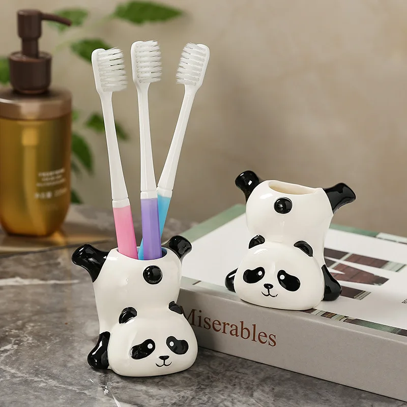 Cute Ceramic Panda Toothbrush Holder - Creative New Style for Bathroom Sink Countertop