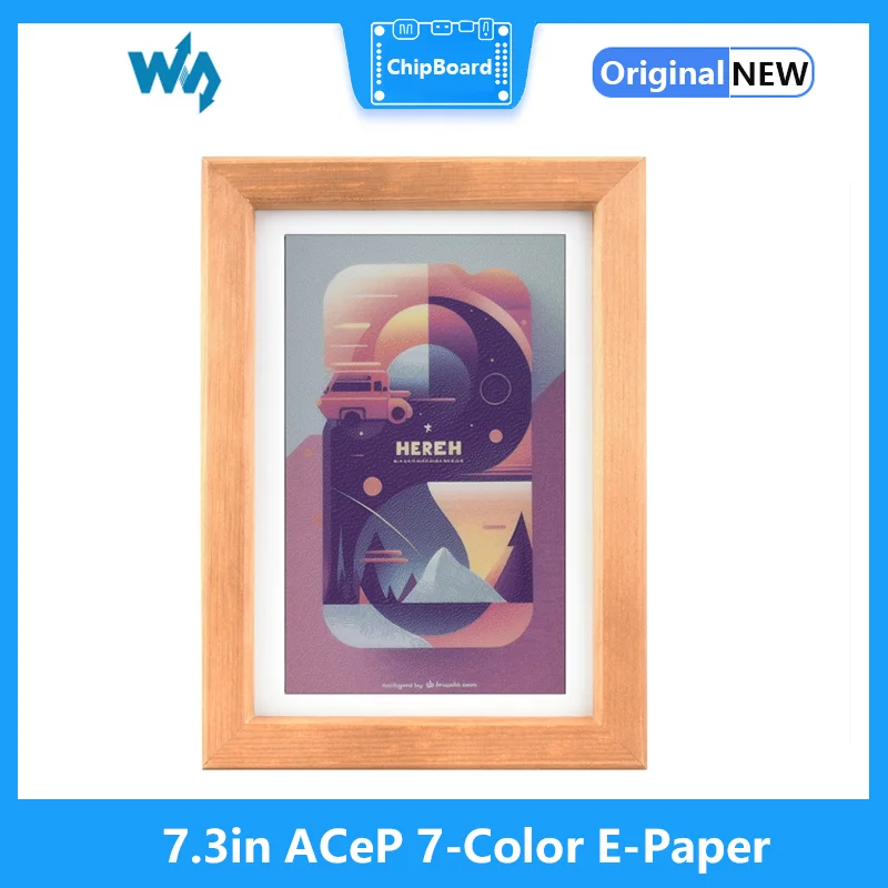 7.3in ACeP 7-Color E-Paper with Solid Wood Photo Frame, Ultra-long Standby, 800x480,High-Quality Solid Wood Frame And White Edge