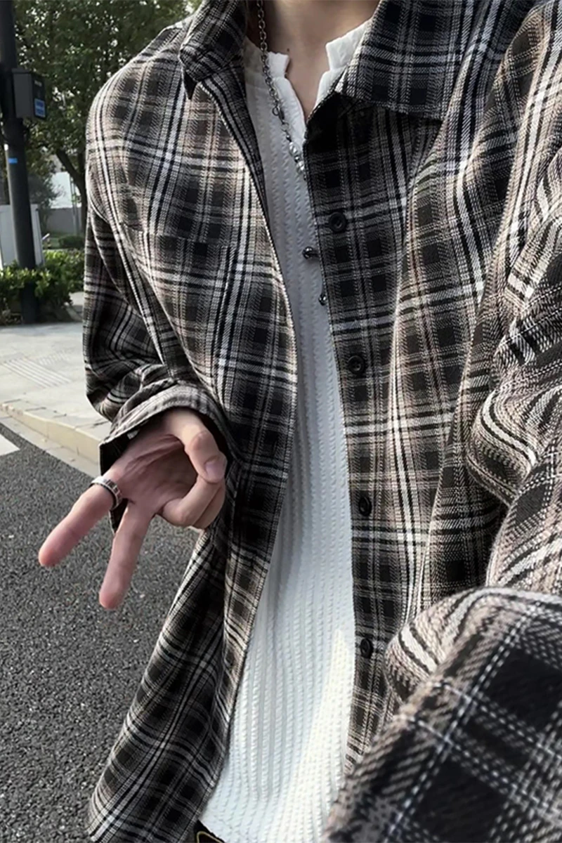Vintage Men Plaid Shirts Plus Size 5XL-M Fashion Turn Down Collar Long Sleeve Men's Casual Shirt All Match Blouse Homme Hot Sale