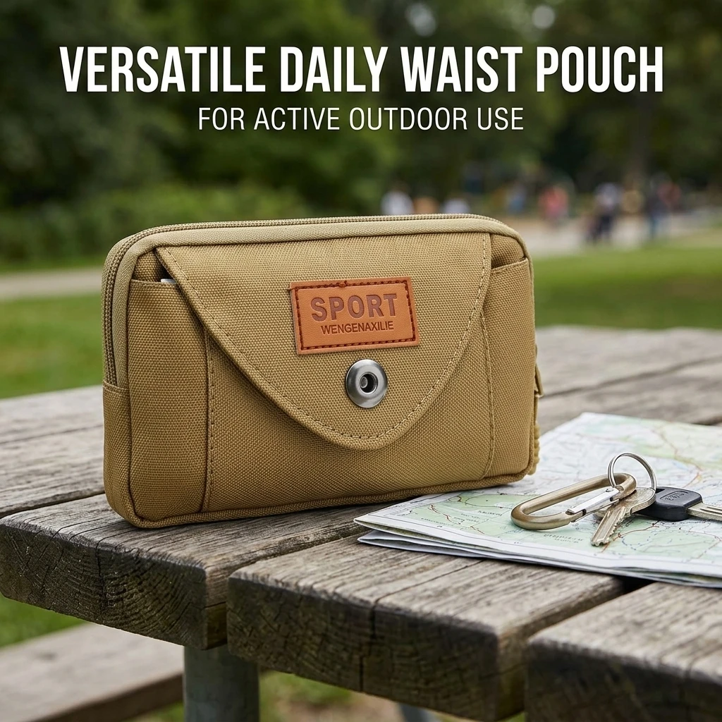 Men Canvas Magnetic Snap Waist Bag Multi-layer Large Capacity Phone Bag Outdoor Casual Belt Purse Portable Coin Card Holder