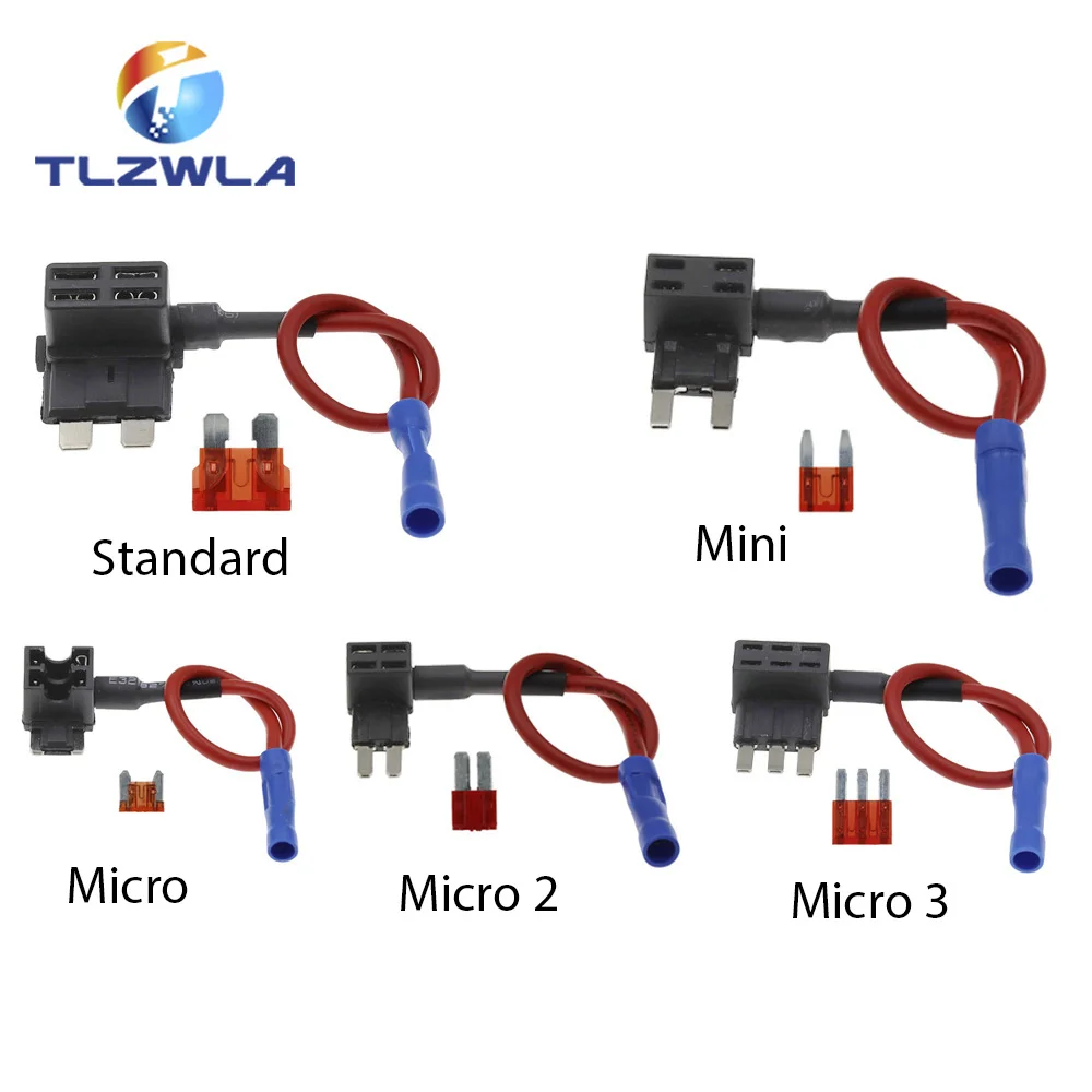 12V MINI SMALL MEDIUM Size Car Fuse Holder Add-a-circuit TAP Adapter with 10A Micro Mini Standard ATM Blade Fuse