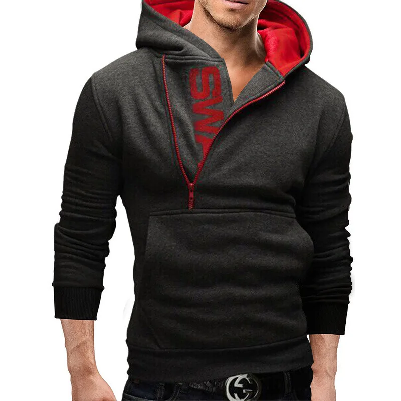 2024 Spring and Autumn New AliExpress New Pullover Side Zipper Contrast Color Comfortable Casual Zipper Hooded Men\'s Sweater