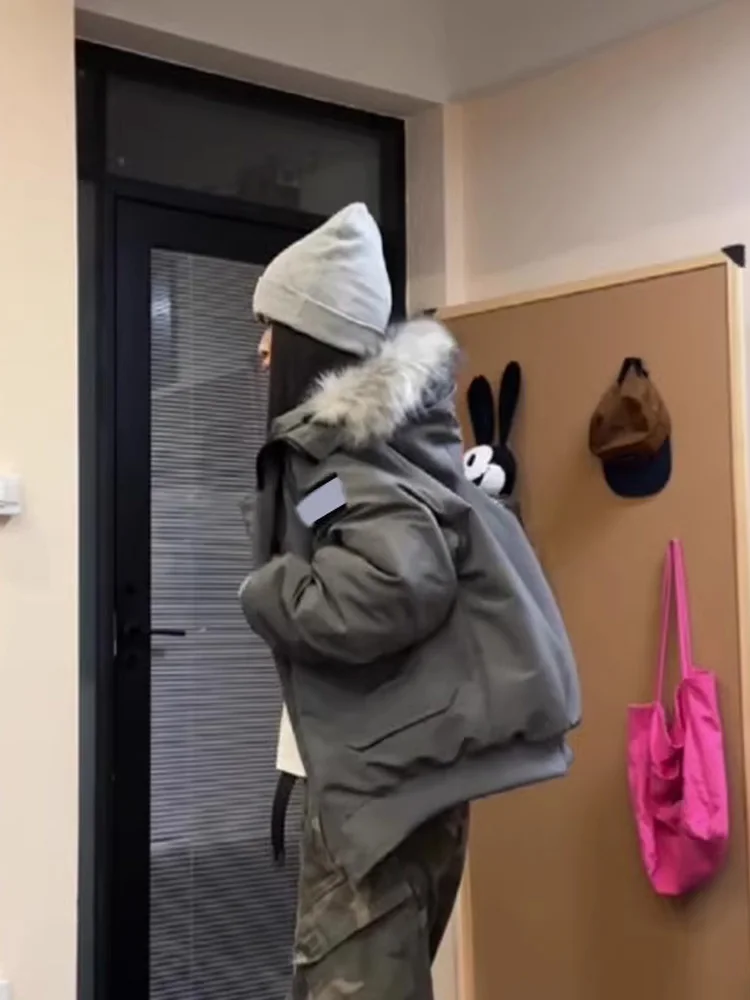 

Thiened American Retro Hooded Cotton Jaet Men's Winter Warm Du down Parka Coat Youth Faion Anti-Wind Regular Length