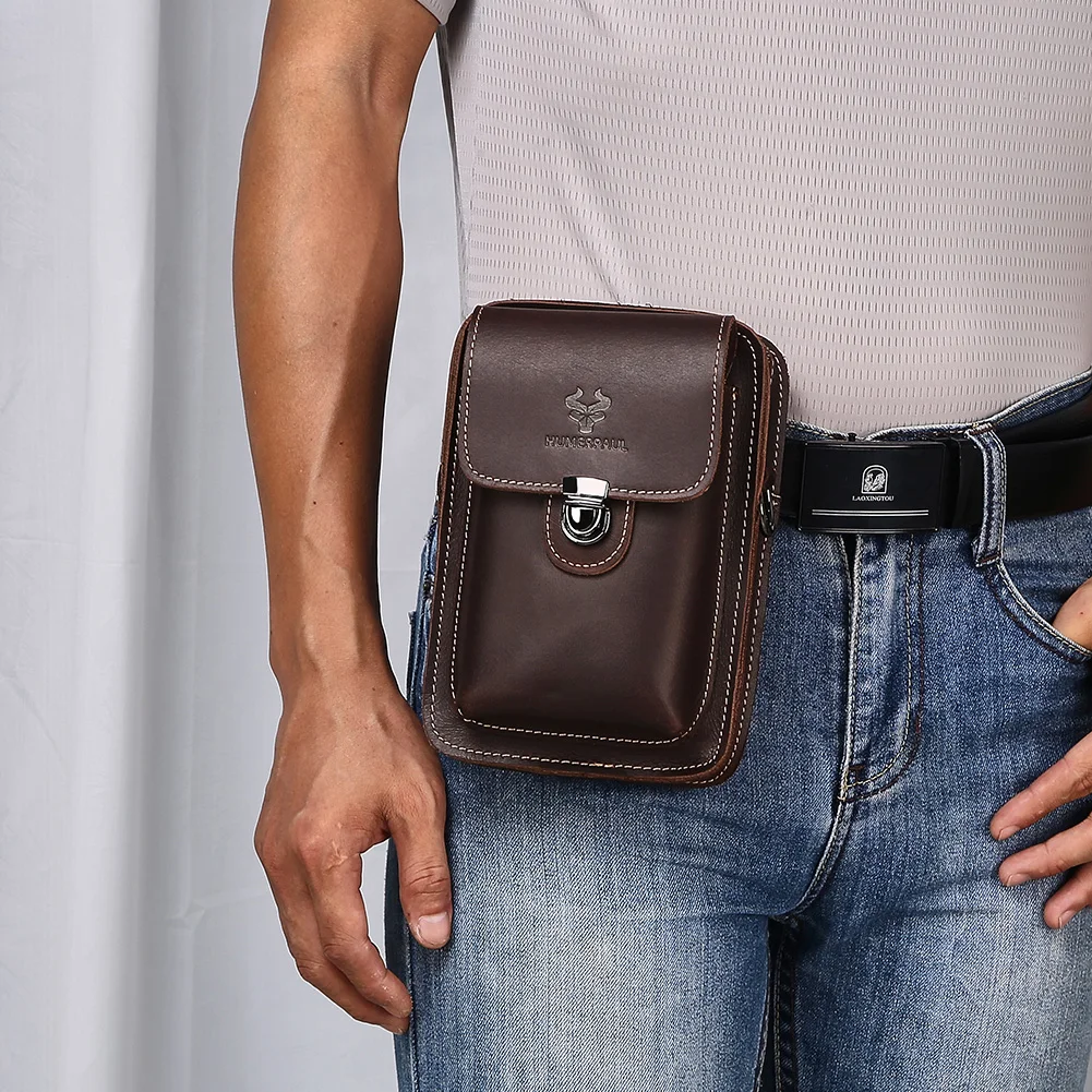 Sac de taille en cuir véritable pour hommes, sacs à bandoulière polyvalents décontractés, petit sac banane de voyage pour téléphone et essentiels