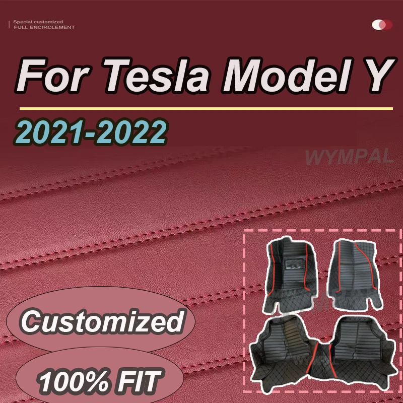

Роскошный автомобильный коврик на заказ для Tesla Model Y 2021 2022, ковер, прочный кожаный карман для телефона, 100% подходит для вашего автомобиля