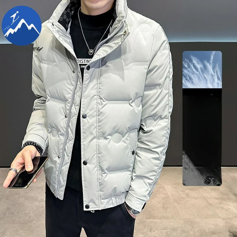 

Maxbarley Mens Short Down Jacket Fashion Stand Collar Outdoor Work Lightweight Puffer Coat Business Casual Windproof Winter Coat