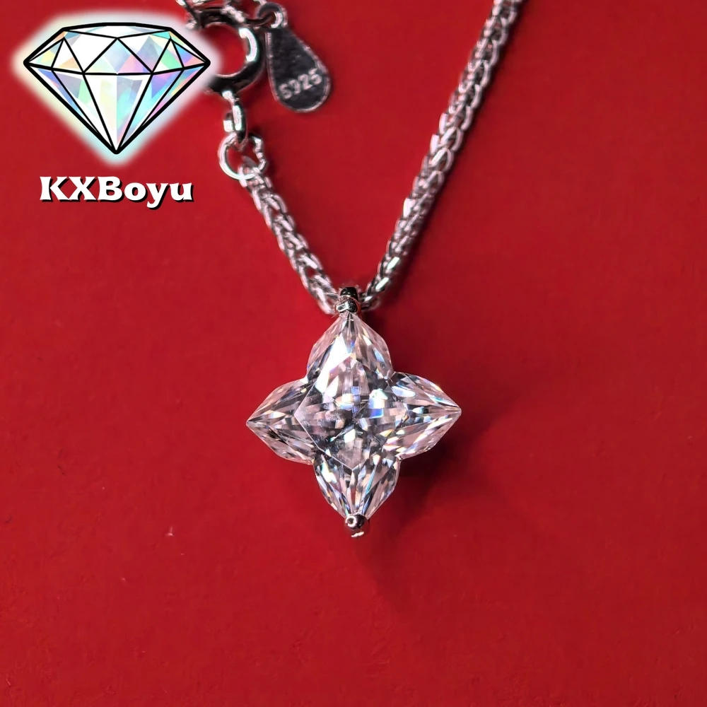 

1/3CT Four-pointed Star Moissanite Necklace Four‑leaf Clover Diamond Pendant for Women S925 Sterling Silver with Certificates