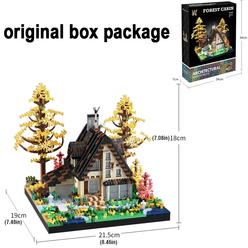 Cidade rua vista blocos de construção casa floresta cabanas villa modelo arquitetura montar tijolos brinquedos para crianças decoração mesa casa