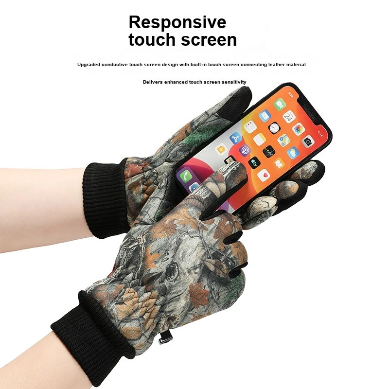 Men Winter Cold Resistant Ski Gloves Water Repellent Touch Screen Camouflage Cotton for Outdoor Cycling Sports