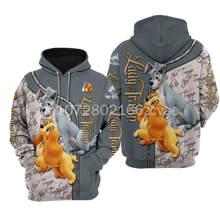 

Disney Lady and the Tramp Men Women 3d Hoodies Casual Hip Hop Streetwear Long Sleeves Sweatshirts Boys Girls Autumn Tops Coats