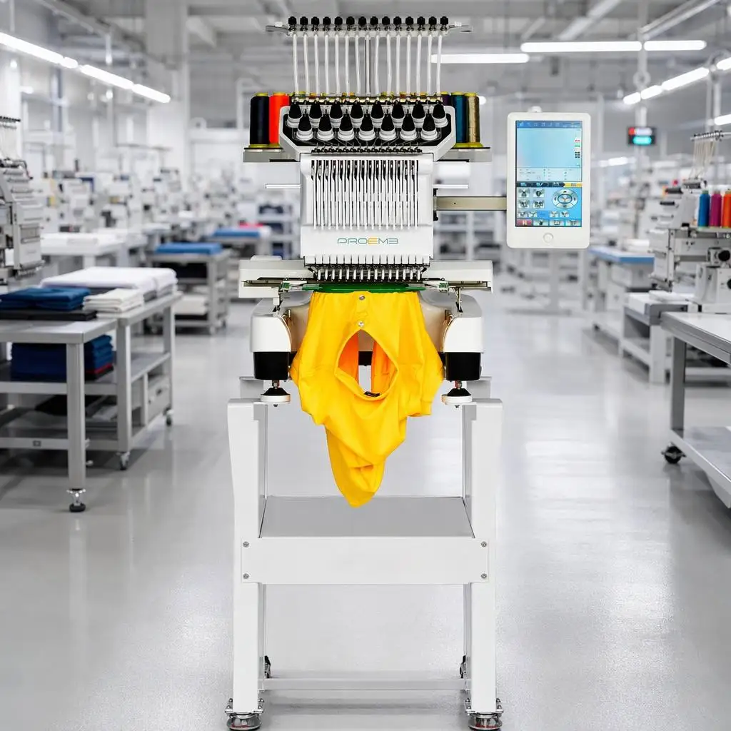 For New Computerized 3-in-1 Single Head Embroidery Machine with LCD Touch Screen 1200RPM Motor for Caps T-Shirts & Garments