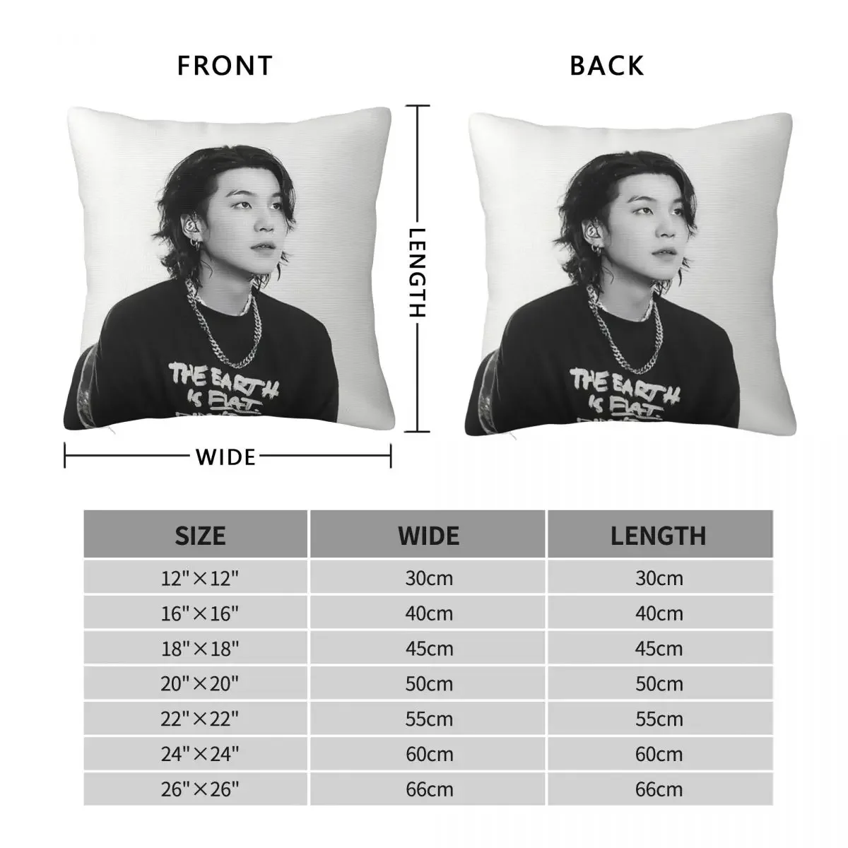 SUGA Yoongi Concert Square Pillowcase Polyester Linen Velvet Pattern Zip Decor Throw Pillow Case Sofa Seater Cushion Cover 45x45