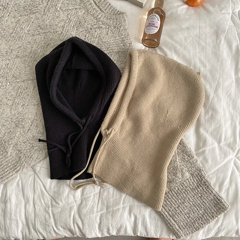 بالاكلافا كورية 2 في 1 للنساء، قبعة صغيرة محبوكة دافئة وجراميق للرقبة، أغطية رأس على شكل صوف مترهل لفصل الشتاء