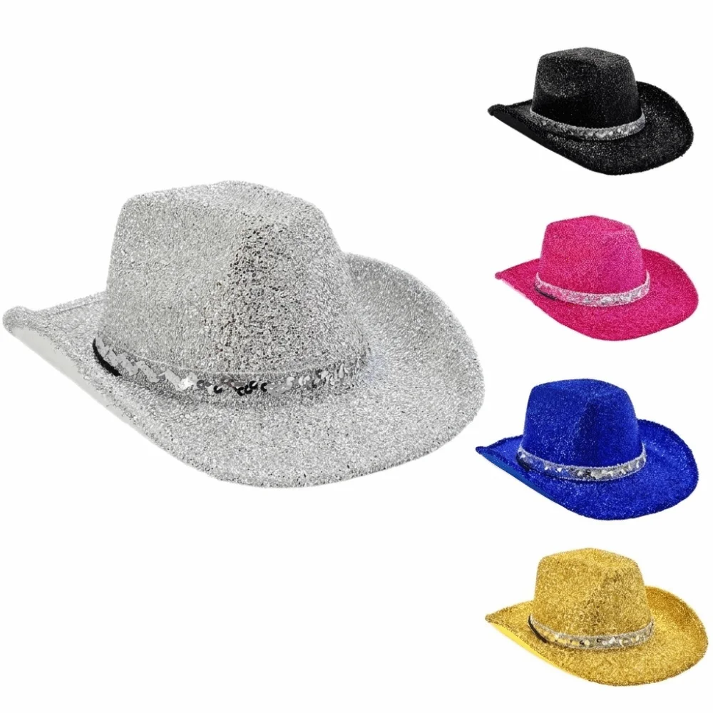 Cool Sequin Bowler Hat Shimmering Adjustable Western Cowboy Hat Fedoras Hat Glitter Cowgirl Hat Halloween Party