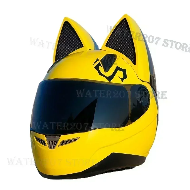 ABS Full Face Helmet Original NITRINOS Brand Helmet Yellow Cute with Cat Ears Motorcycle Helmet ECE Approved Capacete