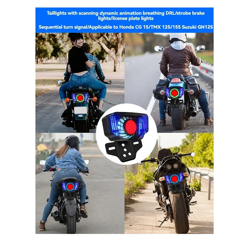 

License Plate Bracket Included Universal 12V Motorcycle LED Brake Tail Light Signal Light With Integrated LED Tail Light