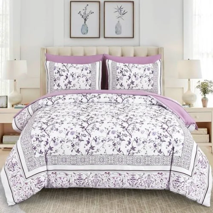 

Comforter Set Size 7 Pcs Bed in a Bag Floral Botanical Bedding Set Soft Microfiber Bedding Comforter Sets with Sheets for All S
