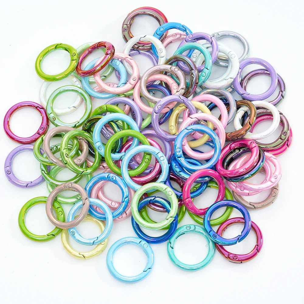 5Pcs UV Farben Metall O Ring Frühling Verschluss Zu Öffnende Runde Karabiner Schlüsselbund Clips Haken Hund Kette DIY Schmuck schnalle Stecker
