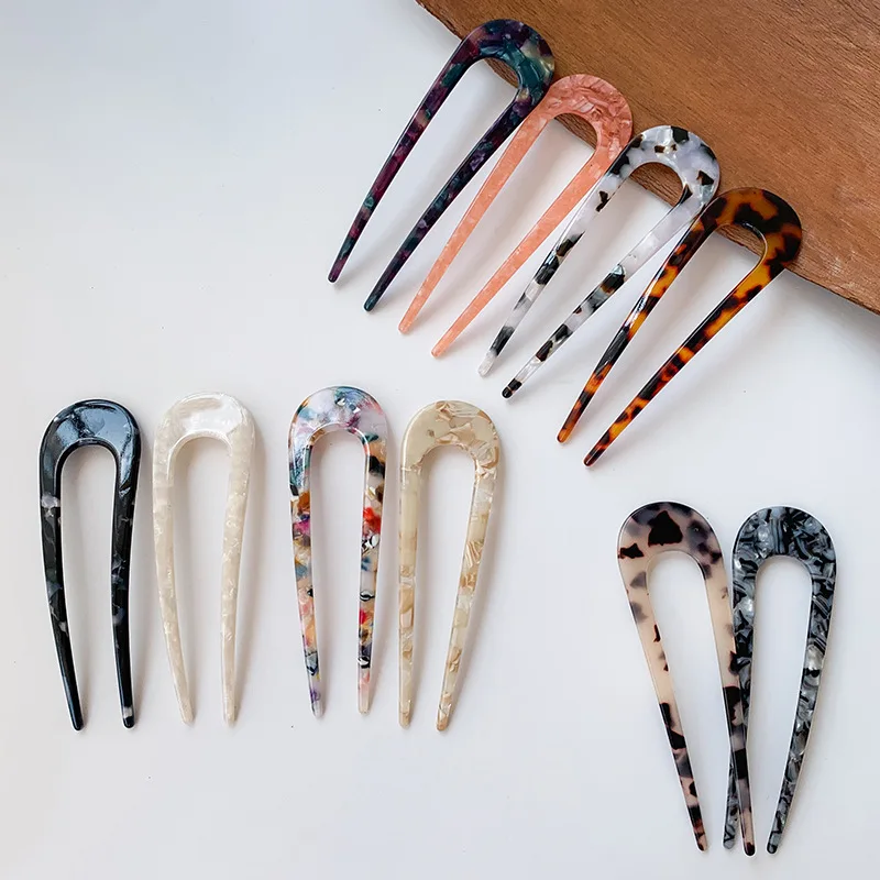 Internet celebrity acetic acid hairpin girl floral U-shaped hairpin ball head disc hair fork temperament simple retro headdress