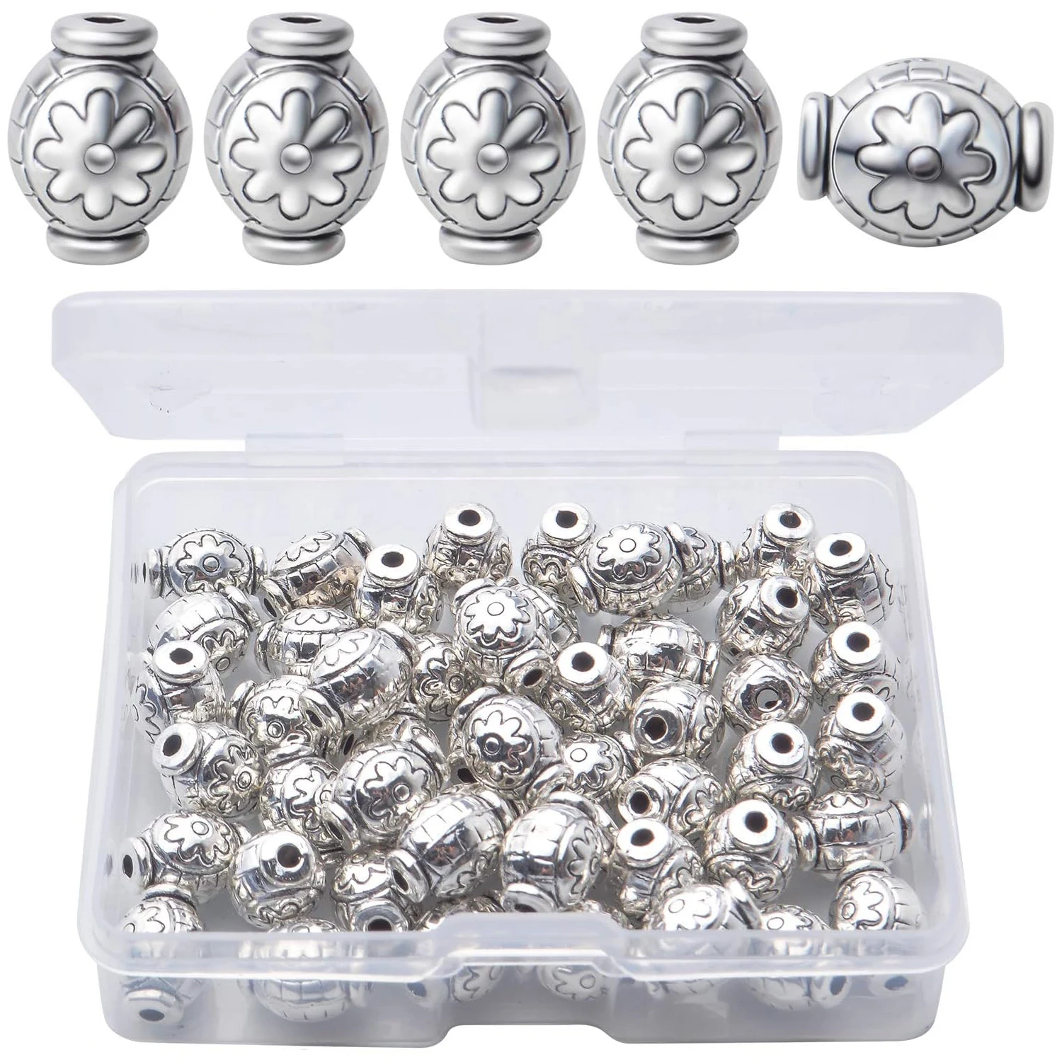 

50 шт. тибетских овальных бусин-разделителей, рассыпные бусины-разделители, бусины-шармы для украшений в коробке для браслетов и ожерелий