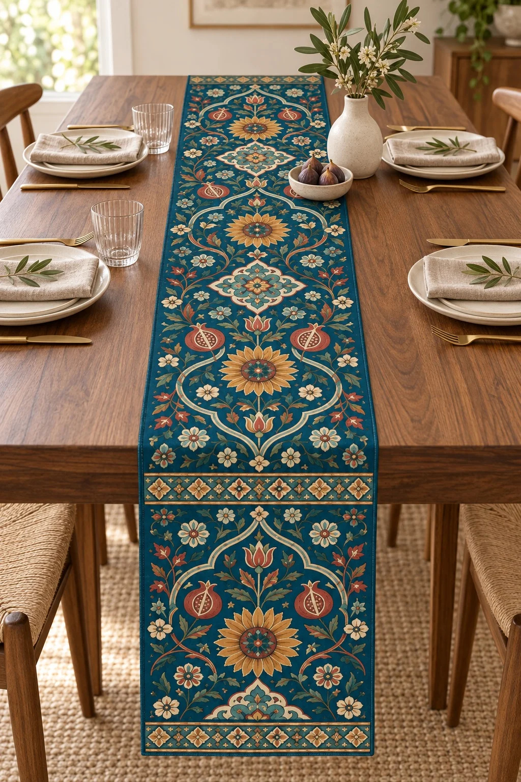 Boho Floral Table Runner Peacock Pattern Long Tablecloth Vintage Persian Style Dining Room Kitchen Home Party Decoration