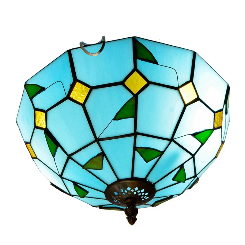 

Modern Mediterranean Blue Leaf Bedroom Restaurant Bar Corridor Lighting Lamp Ceilinglight Modern New Tiffany Ceiling Lamp