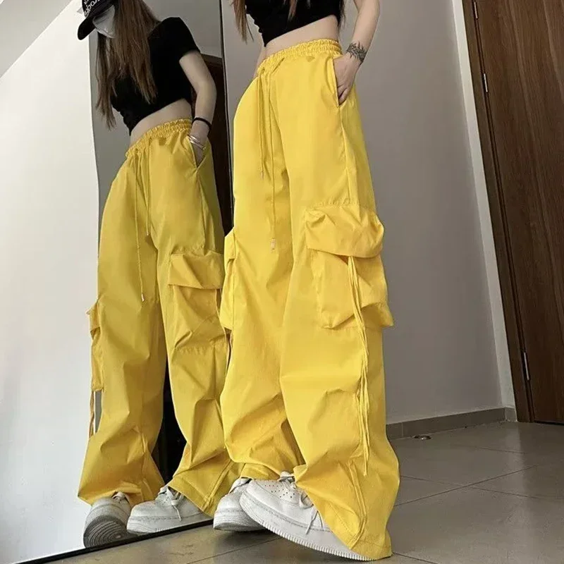 2025年 レディース ストリートウェア ファッション カーゴパンツ スリムフィット ハイウエスト トラウザーズ 女性用 シック 韓国風 無地 デイリー ロングパンツ