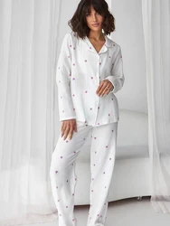 Linad Print Women's Home Clothes 2 Piece Sets Casual Long Sleeve Sleepwear Female Loose Trouser Suits 2023 Autumn Nightwear